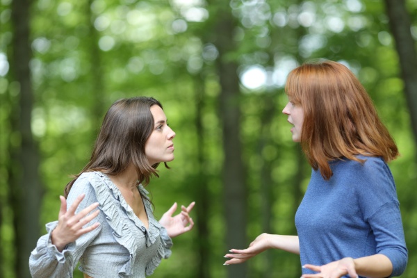 Zwei Frauen Beim Streiten In Einem Wald Lizenzfreies Foto