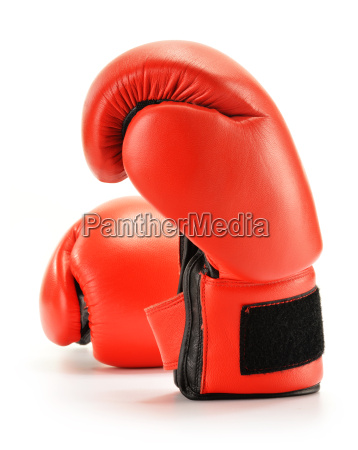 Paar rote Leder Boxhandschuhe isoliert auf weiß Stock Photo