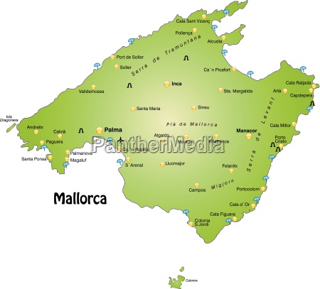 Karte von Mallorca als Übersichtskarte in Grün Lizenzfreies Bild