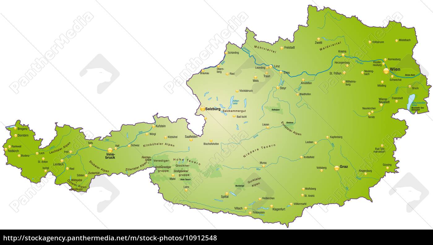 Karte von Oesterreich als Übersichtskarte in Grün Lizenzfreies Foto