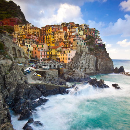 Manarola Fischerdorf In Cinque Terre Italien Lizenzfreies Bild