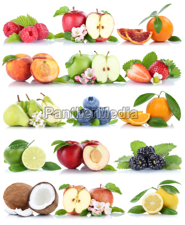 Früchte Apfel Orange Beeren Banane Orangen Erdbeere Stockfoto