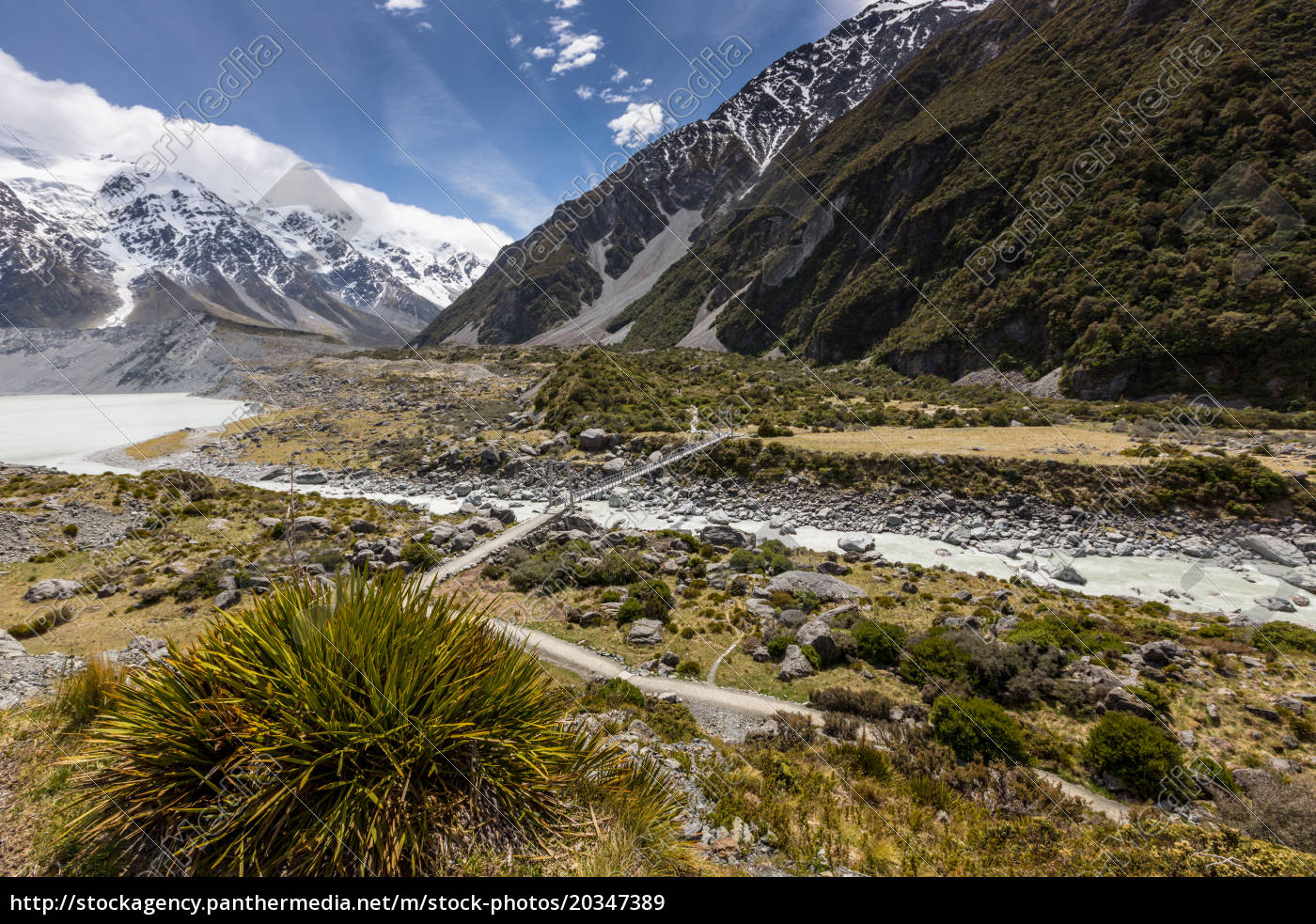 Bridge Over Hooker River In Aoraki National Park New Stockfoto