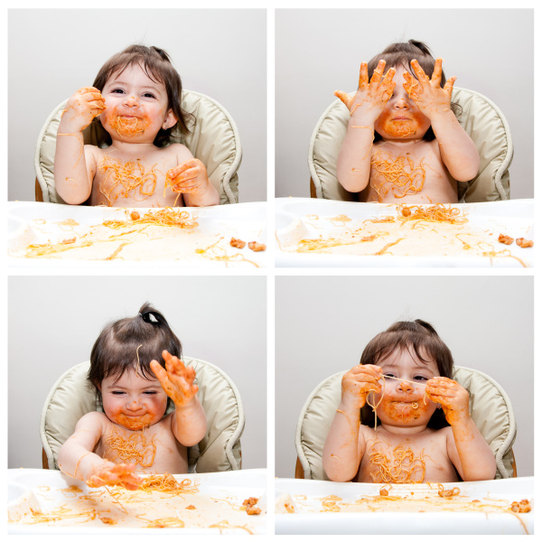 happy baby funny messy eater