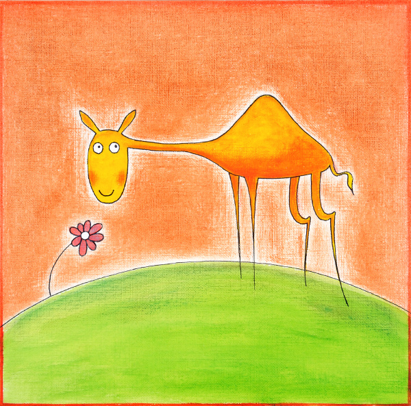 glueckliche junge kamel kinderzeichnung aquarell auf