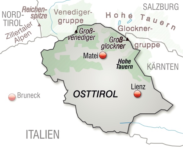 Karte von osttirol als Übersichtskarte in Grau - Lizenzfreies Bild