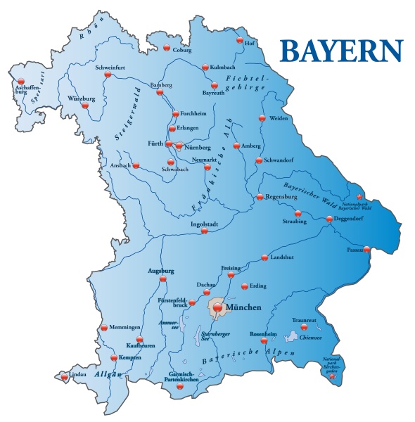 Karte von Bayern als Übersichtskarte in Blau - Lizenzfreies Foto ...