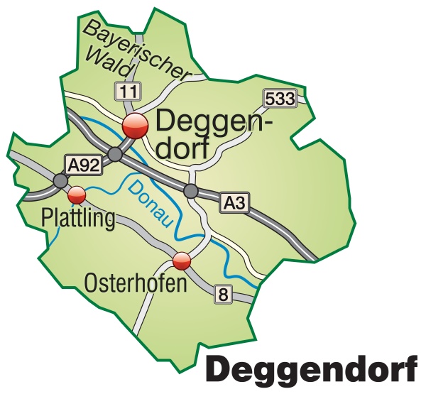 Karte von Deggendorf mit Verkehrsnetz in Pastellgrün - Stock Photo
