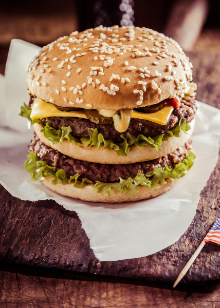 tasty double cheeseburger with beef patties