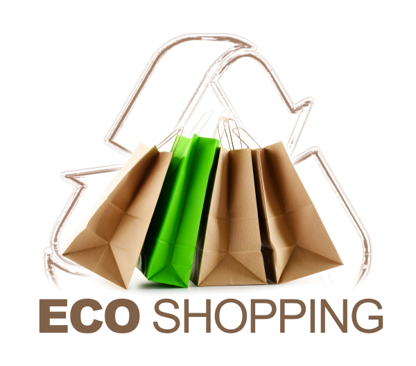 eco shopping schild mit papiertueten isoliert