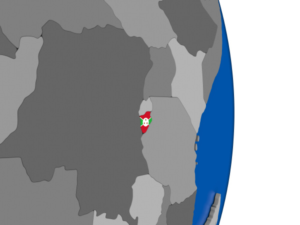 burundi auf dem globus mit fahne