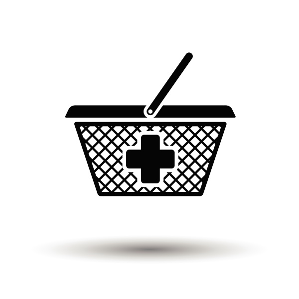 apotheke warenkorb symbol weisser hintergrund