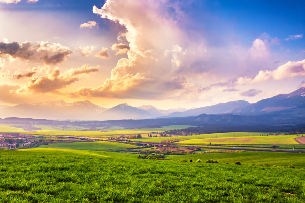 malerische gruene felder und wiesenlandschaft