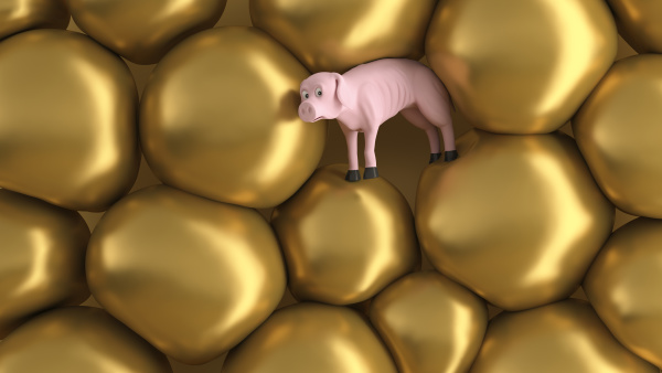 dreidimensionales rendering eines leeren unterernaehrten sparschweins