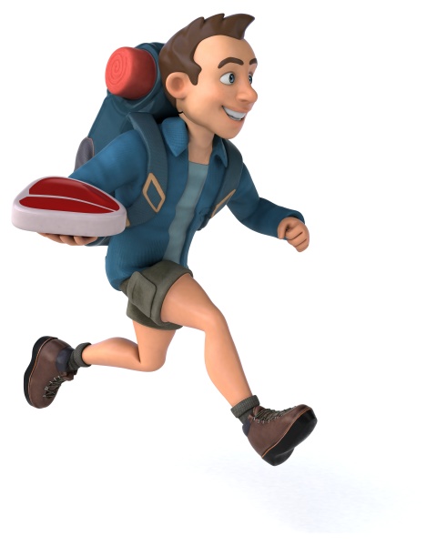 lustige illustration eines 3d cartoon backpackers