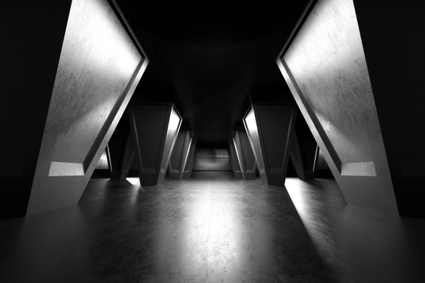 dreidimensionales rendering eines dunklen futuristischen korridors