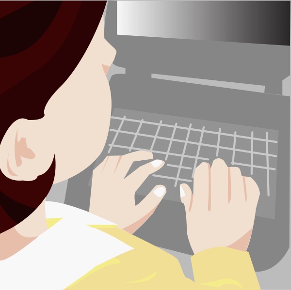 hochwinkelansicht einer geschaeftsfrau mit einem laptop