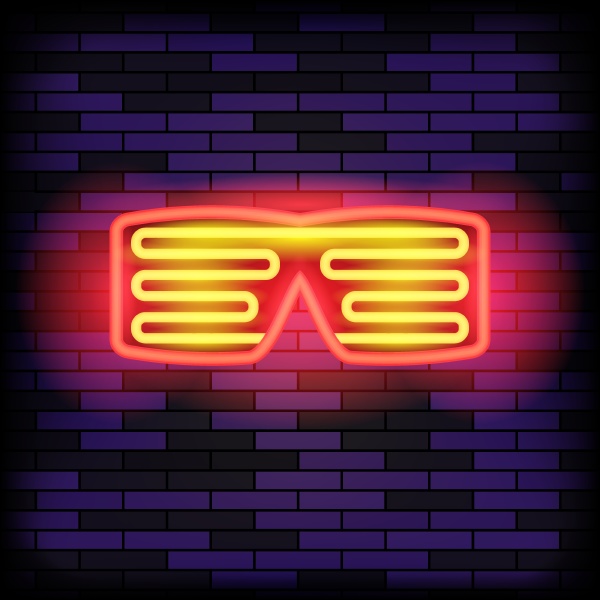 neonbrille auf blauem backsteinhintergrund stilvolles