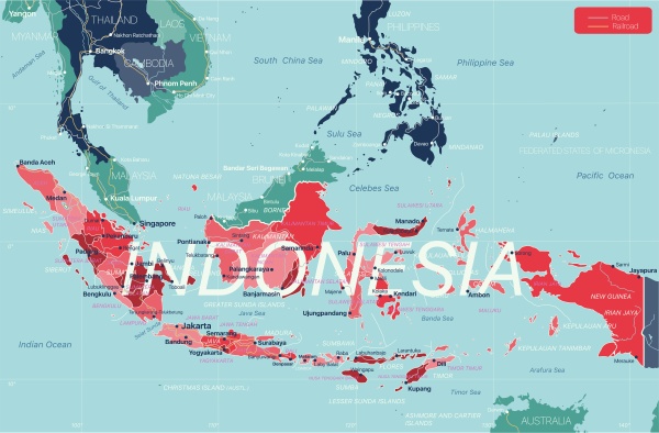 indonesien land detaillierte bearbeitbare karte