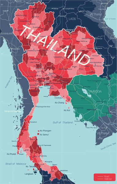 thailand land detaillierte bearbeitbare karte