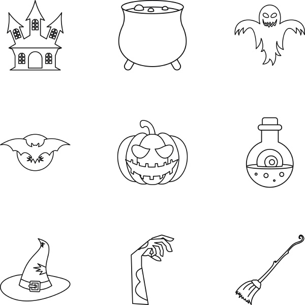 halloween icons set gliederungsstil
