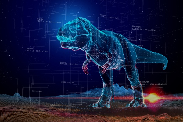 vr, t, rex, dinosaurier, holographische, projektion - 30221685