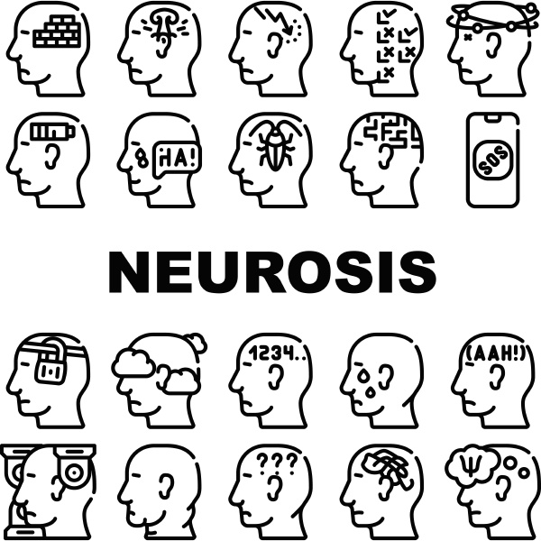 neurose gehirn problem sammlung icons set