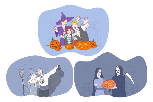 halloween feiertag in gruseligen kostuemen feiern