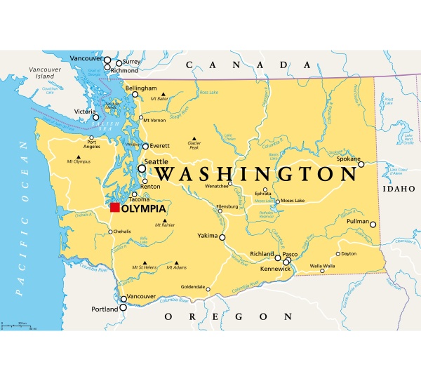 Washington Wa Political Map Us State The Evergreen Lizenzfreies Bild 30797543 Bildagentur 3450