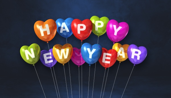 bunte happy new year herzfoermige ballons