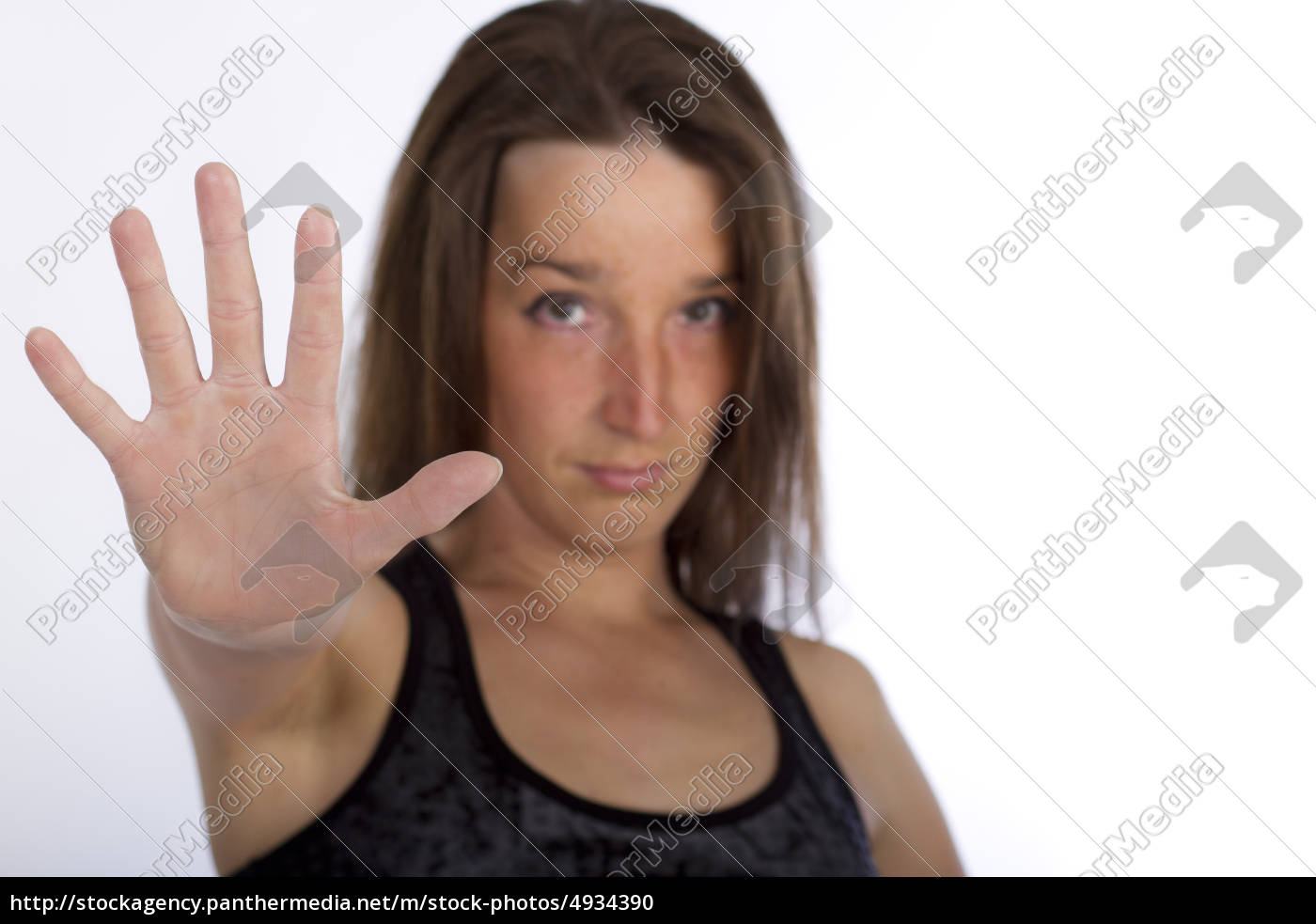 Junge Frau Hebt Hand Stop Stock Photo Bildagentur Panthermedia