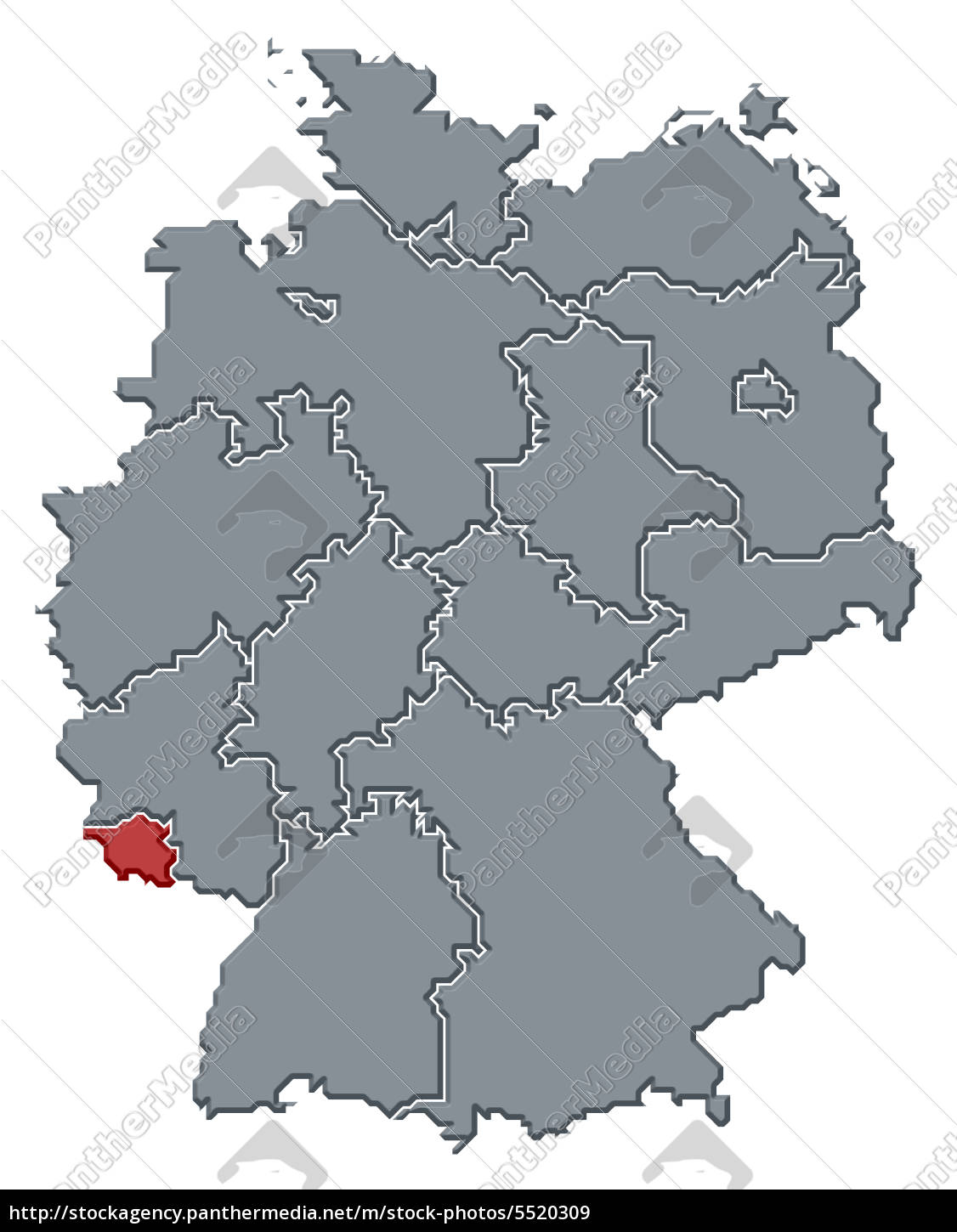 karte von deutschland hervorgehoben saarland - Stockfoto - #5520309