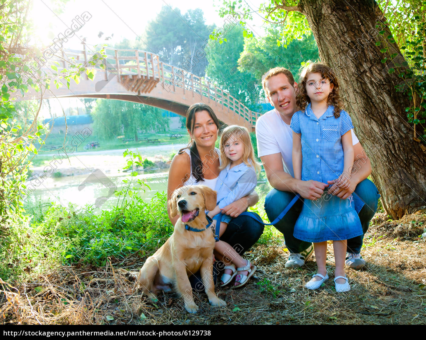 Familie Vater Mutter Kinder Und Hund Im Freien Stockfoto Bildagentur Panthermedia