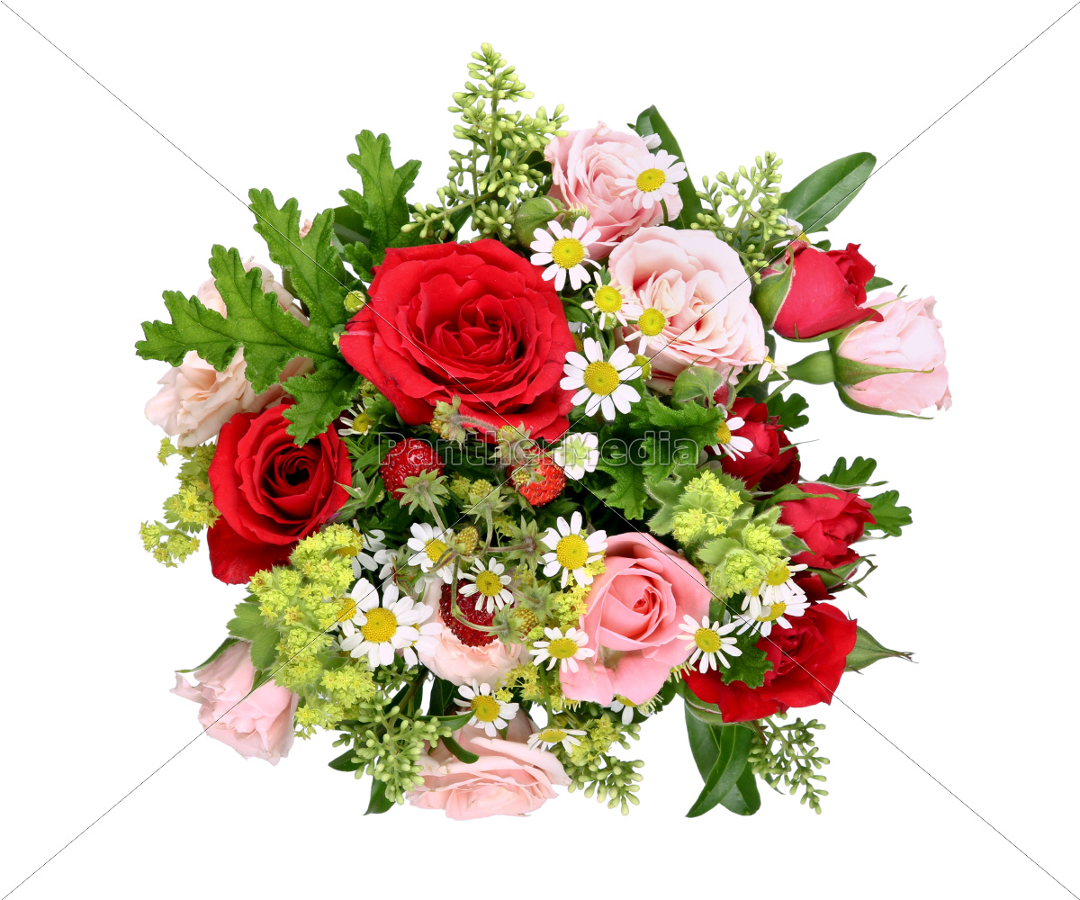 Blumenstrauss Mit Versch Rosen Und Walderdbeeren Lizenzfreies Bild 10162417 Bildagentur Panthermedia