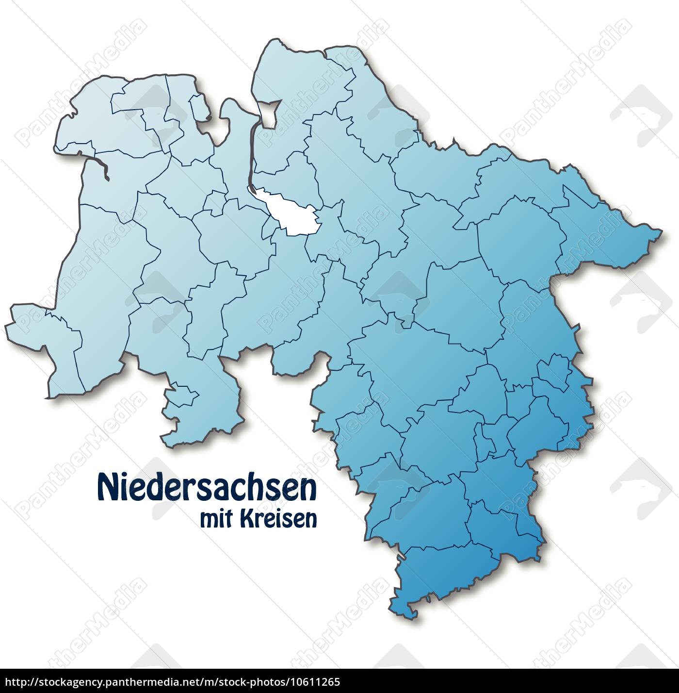 Karte von Niedersachsen mit Grenzen in Blau - Lizenzfreies Bild
