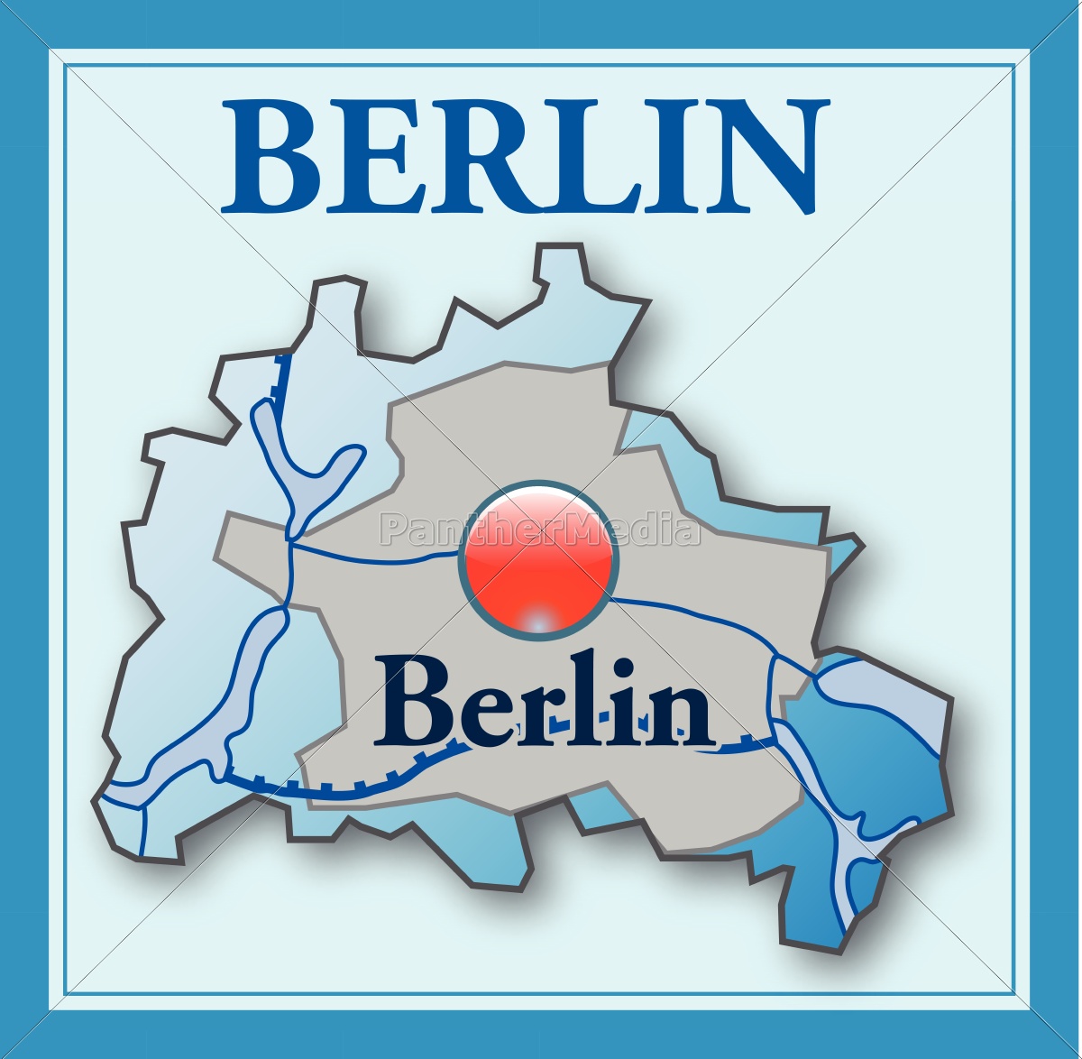 Karte von Berlin als Übersichtskarte in Blau - Lizenzfreies Bild
