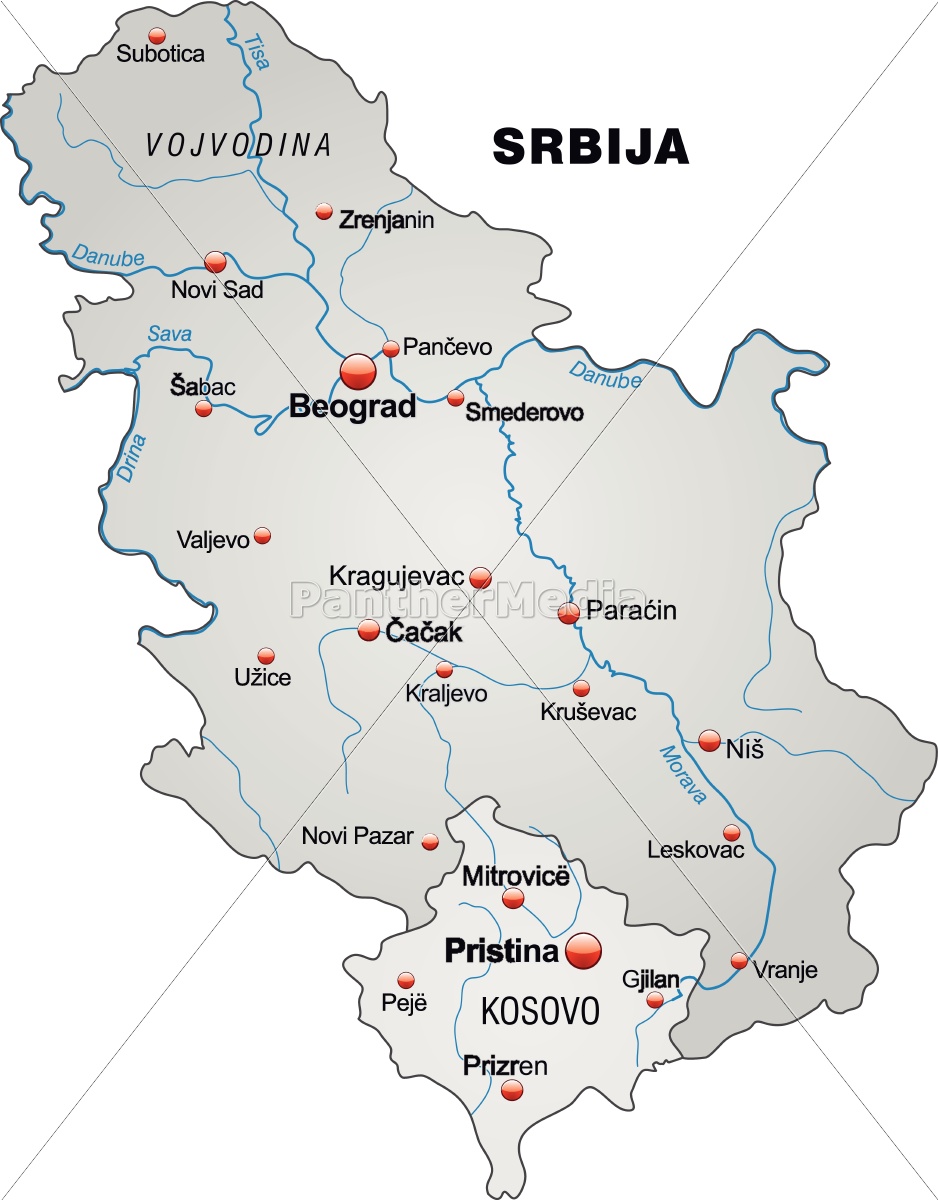 Karte von Serbien als Übersichtskarte in Grau - Stockfoto - #10635903