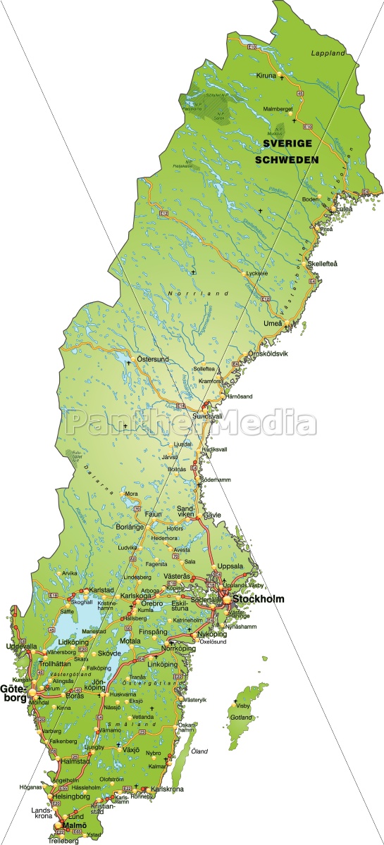 Karte von Schweden mit Verkehrsnetz - Lizenzfreies Bild - #10639601