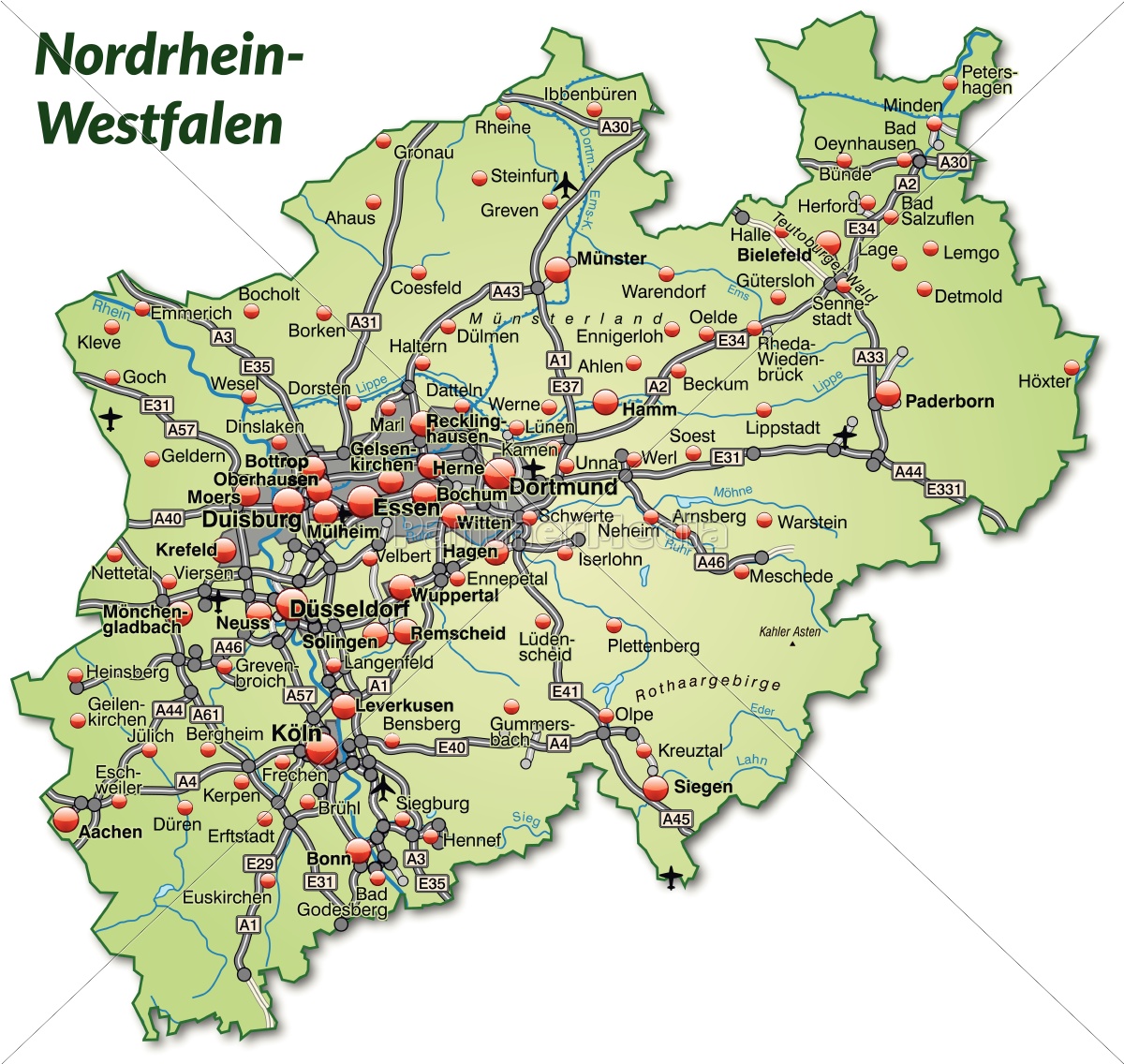 Karte Von Nordrhein Westfalen Mit Verkehrsnetz In Lizenzfreies Bild 10640321 Bildagentur Panthermedia