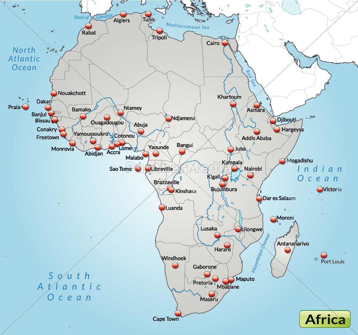 Karte Von Afrika Als Ubersichtskarte In Grau Lizenzfreies Bild Bildagentur Panthermedia