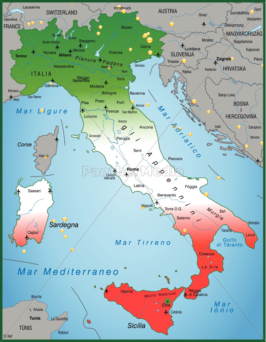 Karte von Italien als Übersichtskarte - Stockfoto - #10655037