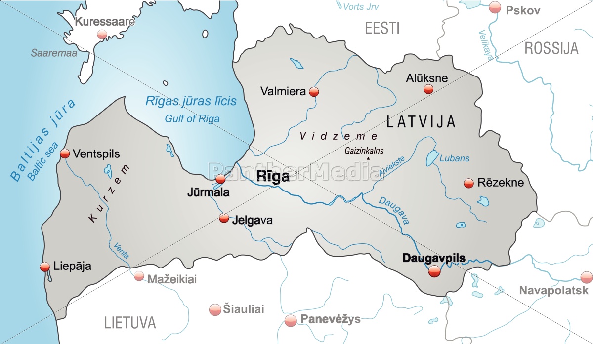 Karte von Lettland als Übersichtskarte in Grau - Lizenzfreies Bild - #10655135  Bildagentur 