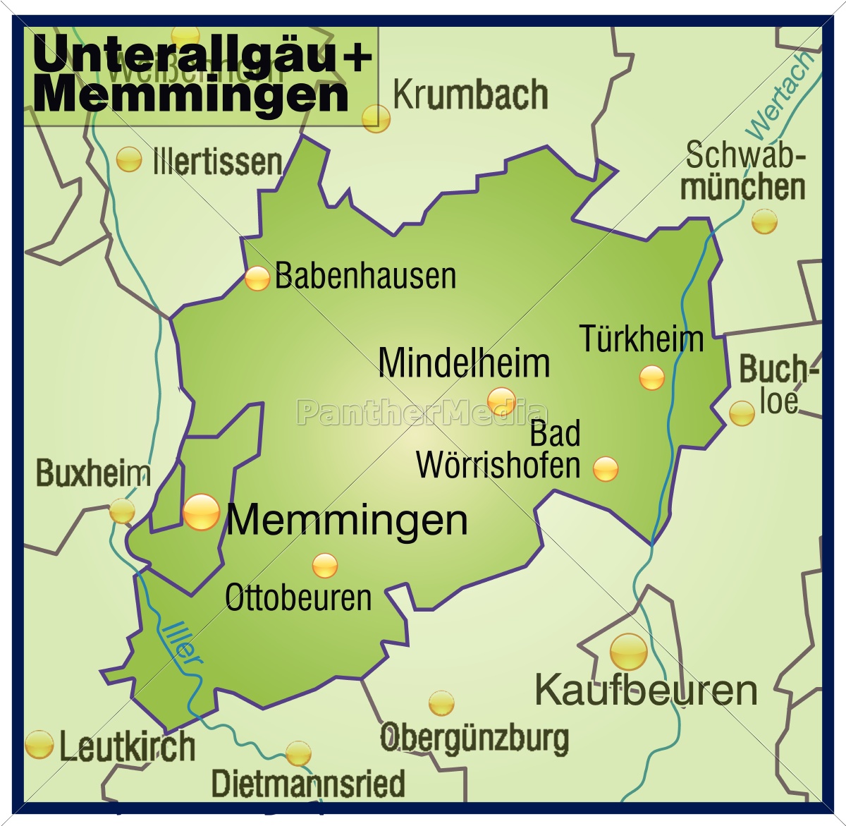 Karte von Unterallgaeu-Memmingen als Übersichtskarte - Stockfoto