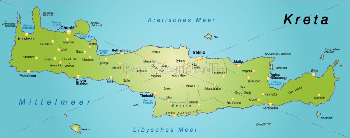  Karte  von Kreta  als bersichtskarte in Gr n Stockfoto 