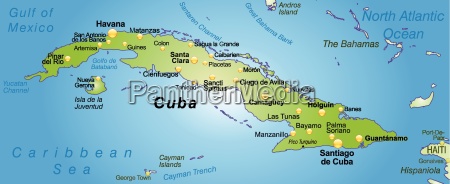 Karte von Kuba als Übersichtskarte in Grün - Lizenzfreies Bild