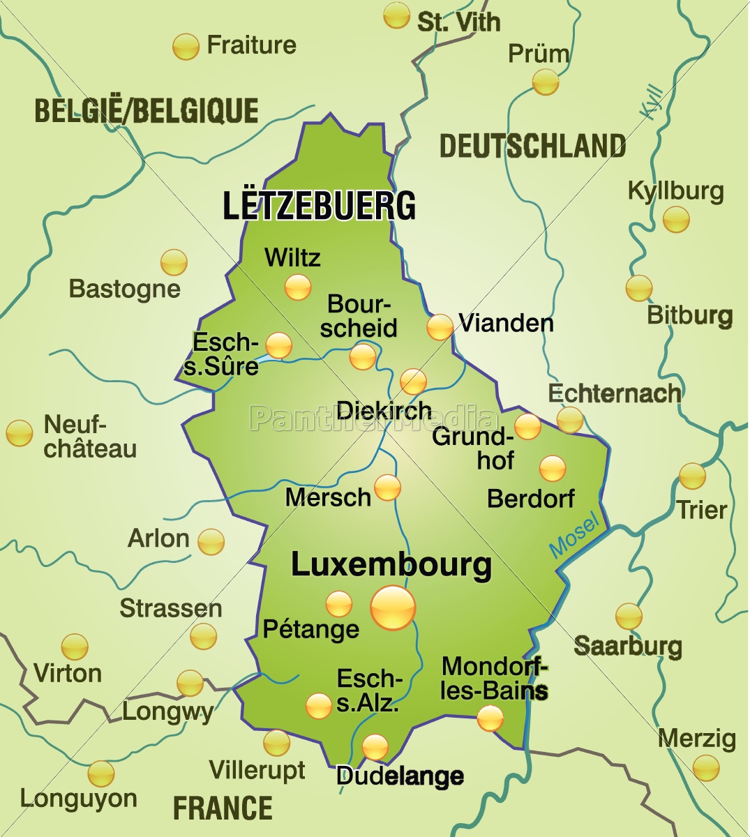 Karte von Luxemburg als Übersichtskarte in Grün - Lizenzfreies Bild