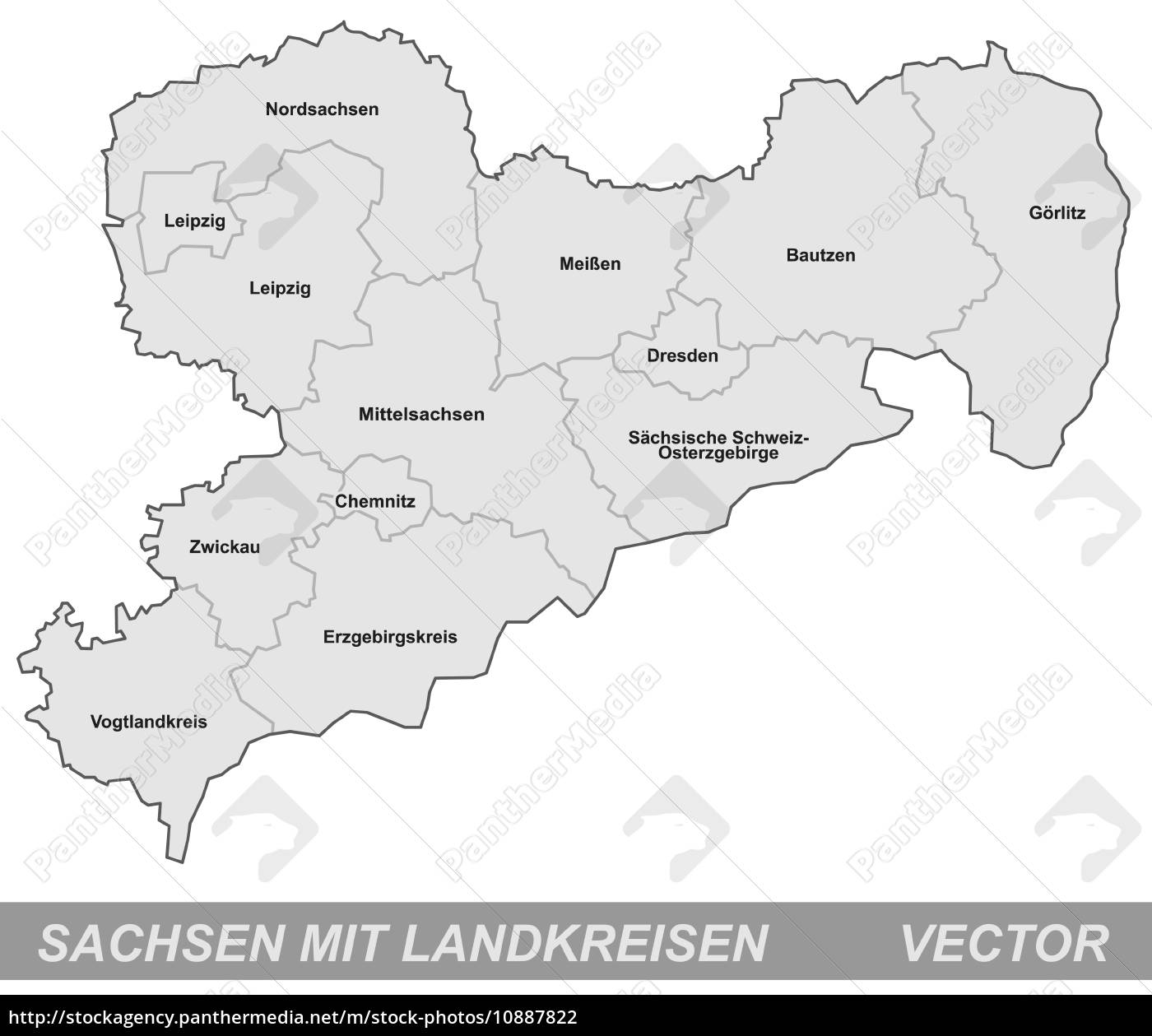 Karte Von Sachsen Mit Grenzen In Grau Stockfoto 10887822 Bildagentur Panthermedia