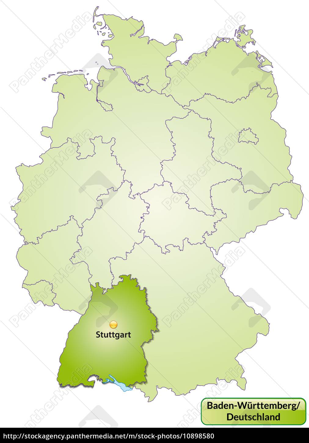 Karte von BadenWuerttemberg mit Hauptstädten in Grün Lizenzfreies