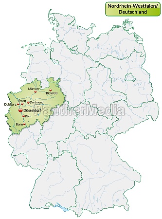 Karte Von Nordrhein-Westfalen Mit Hauptstdten In - Lizenzfreies Foto