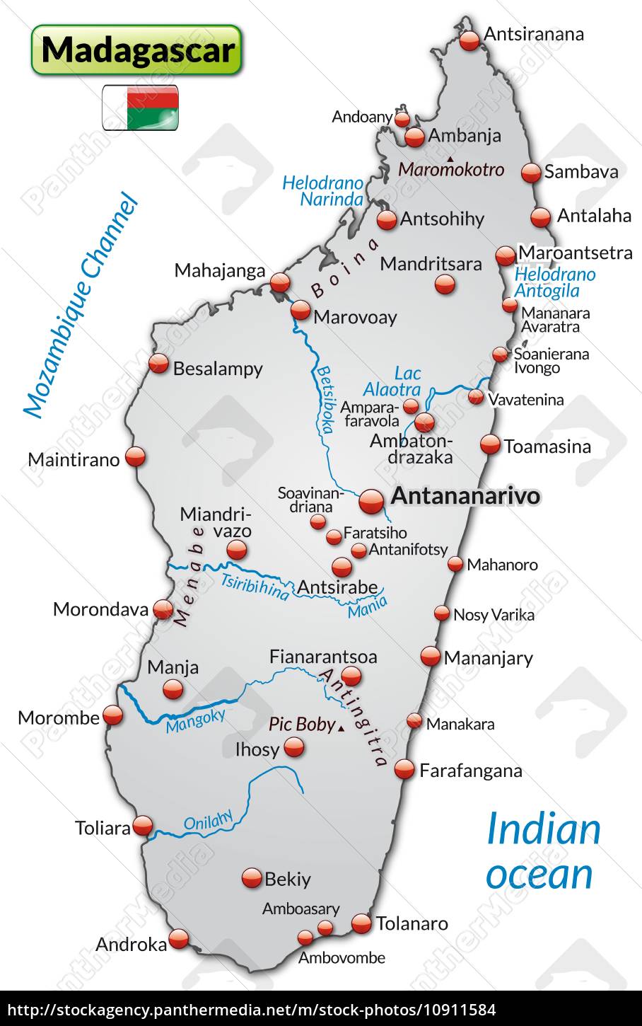 Karte Von Madagaskar Als Ubersichtskarte In Grau Lizenzfreies Foto Bildagentur Panthermedia